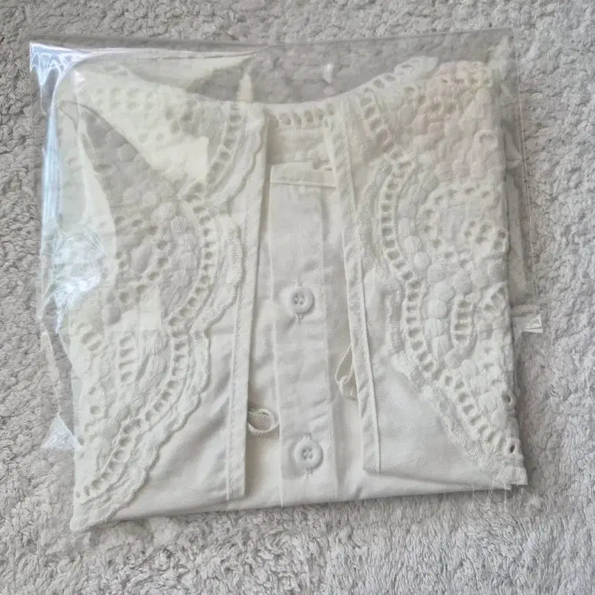 [BUNJANG] White Cotton Punch Lace Collar Blouse Top / 미착용새제품) 화이트 면 펀칭 레이스 카라