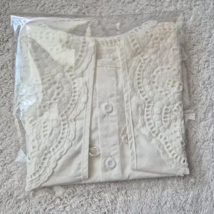[BUNJANG] White Cotton Punch Lace Collar Blouse Top / 미착용새제품) 화이트 면 펀칭 레이스 카라