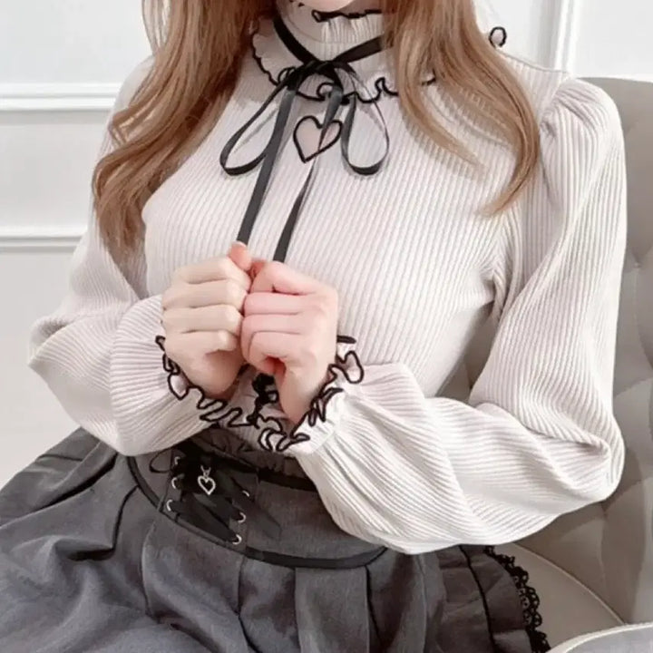 [BUNJANG] MA*RS Heart Punching Knit Long Sleeve Top / 미개봉) MA*RS 마즈 하트펀칭 니트 긴팔 핑크 지뢰계 양산형 스나