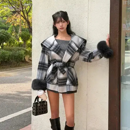 [BUNJANG] Midnight Showroom Check Coat / 13->6 미드나잇쇼룸 소매퍼 체크 코트 수입의류
