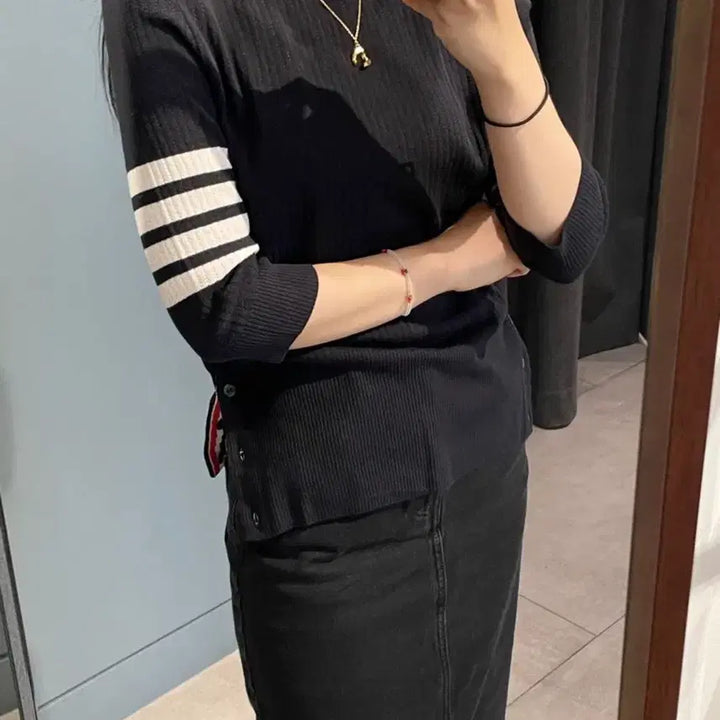 [BUNJANG] Thom Browne 4-Bar Mesh Stitch 7-Part Knit / 톰브라운(s급) 4바 메시스티치7부 정품