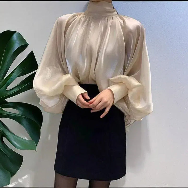 [BUNJANG] Black Organza Ribbon Tie See-through Blouse / [3컬러/*바로배송*] 블랙 오간자 쉬폰 리본 타이 시스루 블라우스