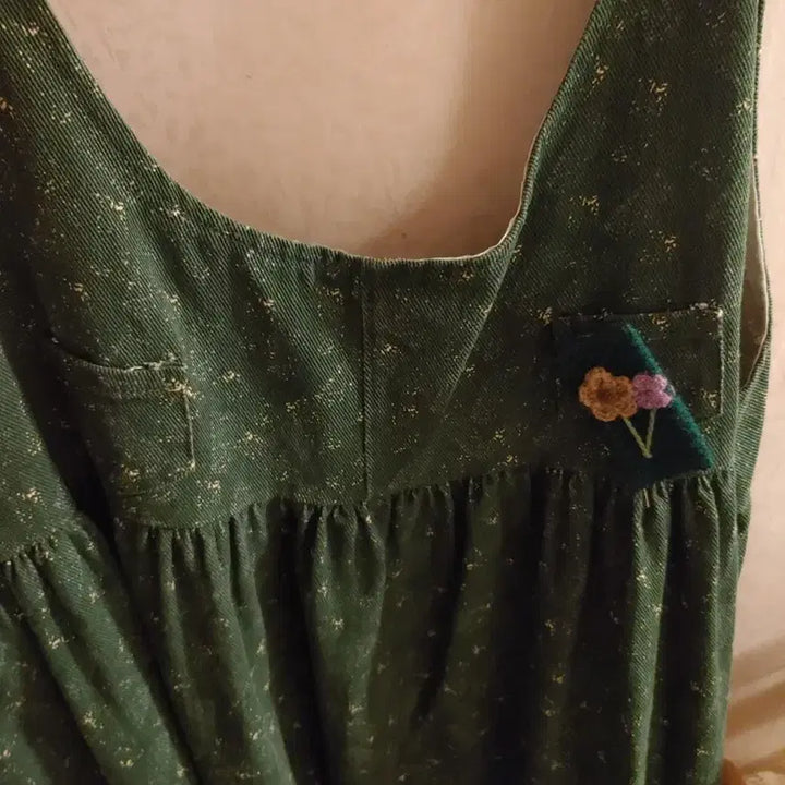 [BUNJANG] Vintage Flower Strap Dress Green / 빈티지 플라워 그린 멜빵 원피스