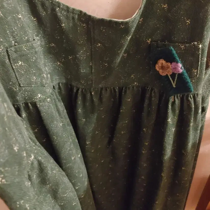 [BUNJANG] Vintage Flower Strap Dress Green / 빈티지 플라워 그린 멜빵 원피스