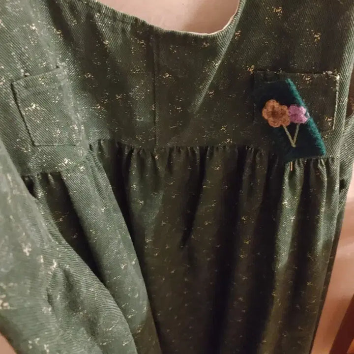 [BUNJANG] Vintage Flower Strap Dress Green / 빈티지 플라워 그린 멜빵 원피스