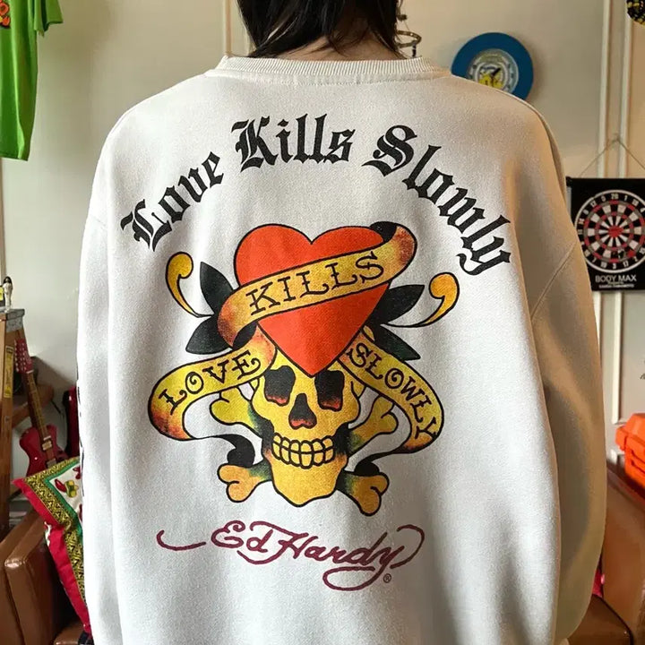 [SOLD OUT] 2000s ED Hardy 빈티지 오버사이즈 화이트 스웻셔츠 맨투맨