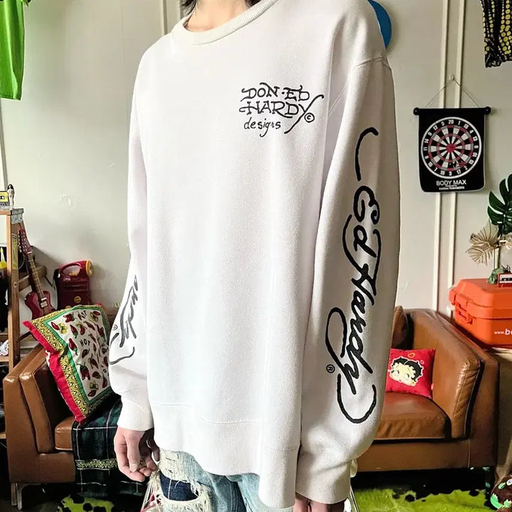 [SOLD OUT] 2000s ED Hardy 빈티지 오버사이즈 화이트 스웻셔츠 맨투맨