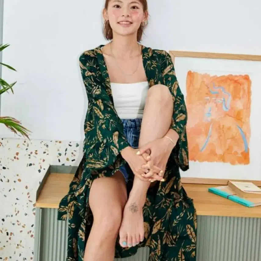 [BUNJANG] MATT AND MEL Banana Leaf Tie-Dye Wrap Dress Robe / MATT AND MEL 멧앤멜 바나나리프 타이다이 랩 원피스 로브