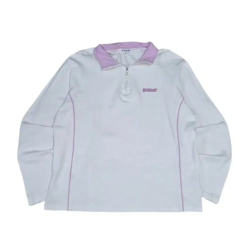 [BUNJANG] Dunlop Japan White Pink Half-Zip Sleeve Top / 던롭 일본판 화이트 핑크 반집업 슬리브