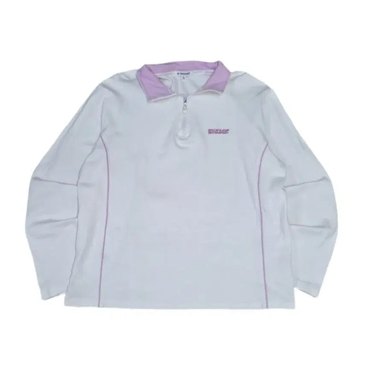 [BUNJANG] Dunlop Japan White Pink Half-Zip Sleeve Top / 던롭 일본판 화이트 핑크 반집업 슬리브