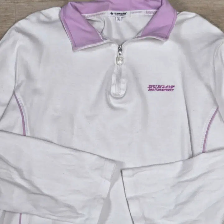 [BUNJANG] Dunlop Japan White Pink Half-Zip Sleeve Top / 던롭 일본판 화이트 핑크 반집업 슬리브