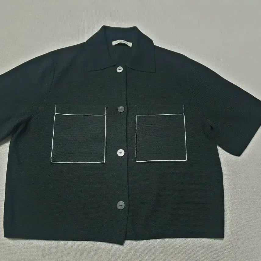 [BUNJANG] The Cashmere Black Short Sleeve Knit Pocket Shirt Jacket / THE CASHMERE 블랙 반팔 니트 포켓 셔츠 자켓 여성85~90