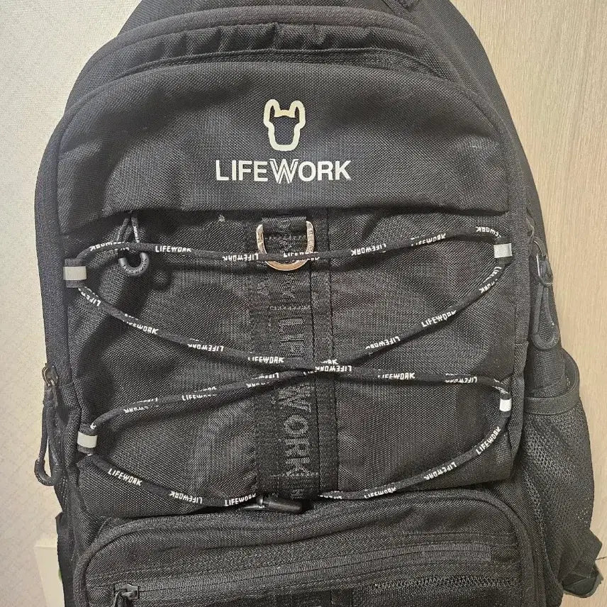 [BUNJANG] LifeWork Black Mesh Pocket String Backpack Bag / 라이프워크 블랙 메쉬포켓 스트링 백팩 가방