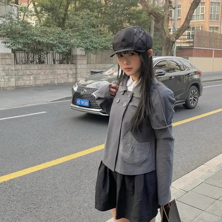 [BUNJANG] Hug Your Skin Detachable Round Jacket (Charcoal) / 허그유어스킨 디테쳐블 라운드 자켓 (차콜)