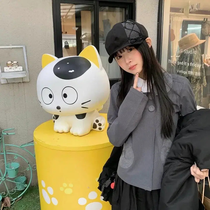 [BUNJANG] Hug Your Skin Detachable Round Jacket (Charcoal) / 허그유어스킨 디테쳐블 라운드 자켓 (차콜)