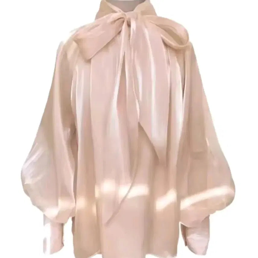 [BUNJANG] Organza Chiffon Ribbon Tie See-through Blouse / [3컬러/*바로배송*] 오간자 쉬폰 리본 타이 시스루 블라우스