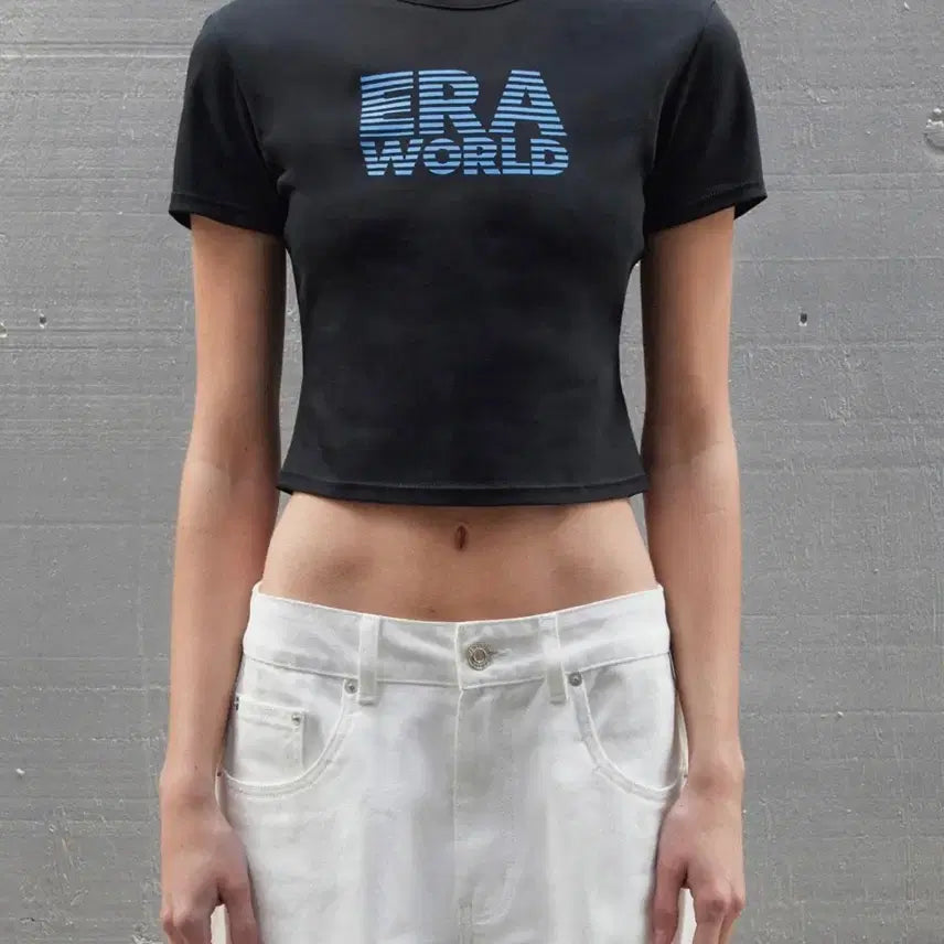 [BUNJANG] ERA WORLD Slim Crop T-shirt Black S / ERA 월드 슬림 크롭 티셔츠 블랙 S