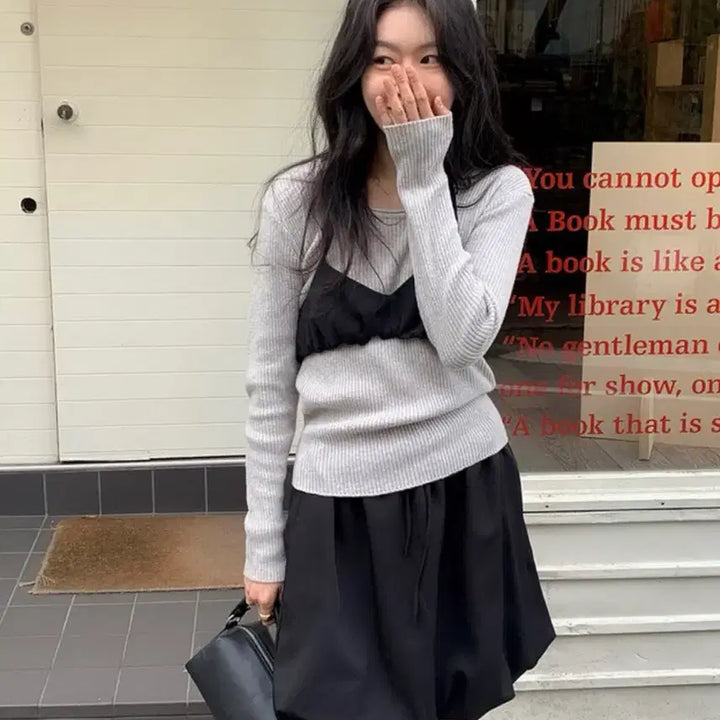 [BUNJANG] UnderB Favor Ribbed Knit - Ultimate Gray / [택o새상품] 언더비 Favor 여리핏 골지 니트 얼티밋그레이 기본