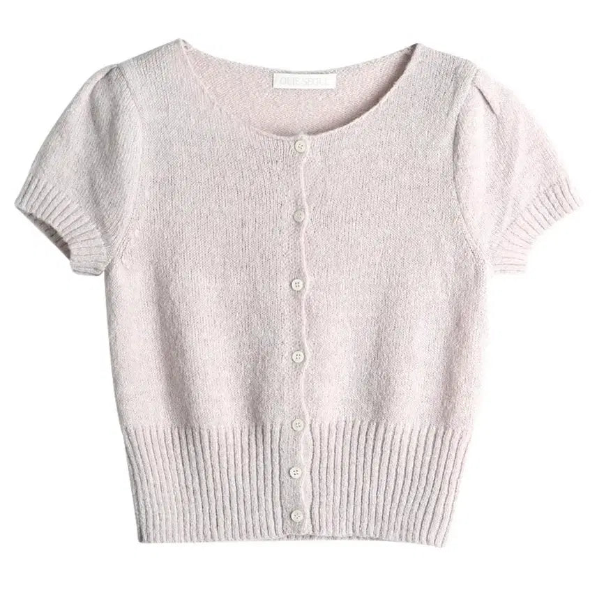 [BUNJANG] Ui Hairy Balloon Sleeve Short Cardigan Lavender Grey / 우이 헤어리 벌룬 슬리브 숏 가디건 라벤더 그레이
