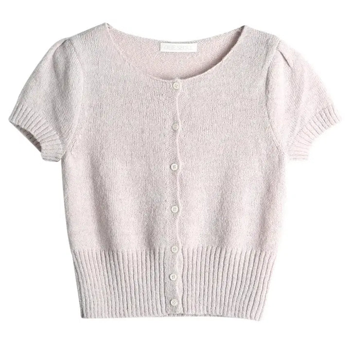 [BUNJANG] Ui Hairy Balloon Sleeve Short Cardigan Lavender Grey / 우이 헤어리 벌룬 슬리브 숏 가디건 라벤더 그레이