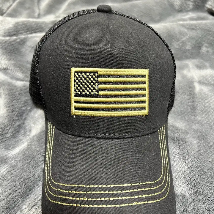 [BUNJANG] American Flag Patch Camo Trucker Cap / 미국 국기 패치 카모 트러커캡