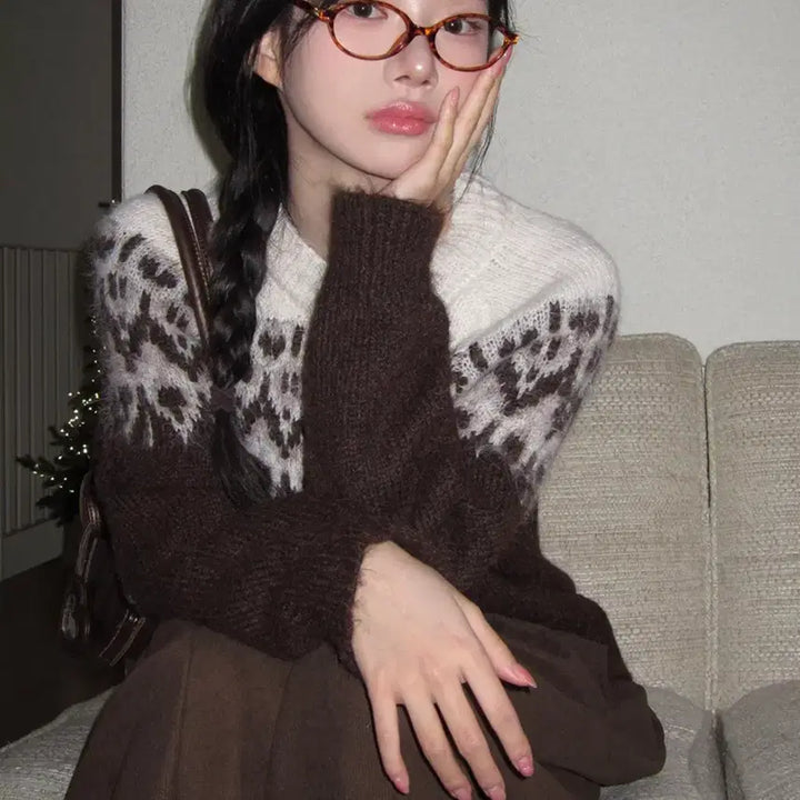 [BUNJANG] Modimood Angora Nordic Knit Cardigan Brown / [실착 1회] 모디무드 앙고라 노르딕 니트 가디건 브라운
