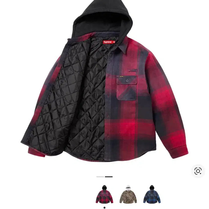 [BUNJANG] Supreme Quilted Lined Hood Flannel Shirt Red Plaid / ( 1회 착용 L )슈프림 퀼티드 라인드 후드 플란넬 셔츠 레드 플레이드