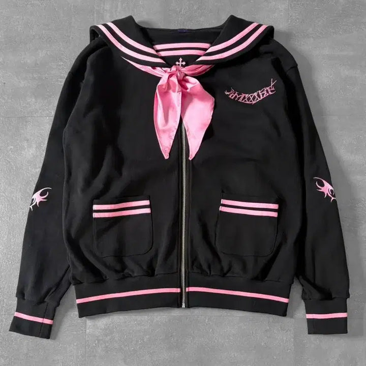 [BUNJANG] Amilige Rhinestone Embellished Sailor Zip-up Parka / amilige 아미리쥬 라인스톤 장식 세일러 집업 파카