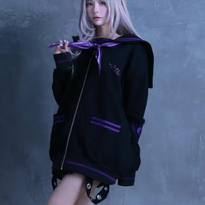 [BUNJANG] Amilige Rhinestone Embellished Sailor Zip-up Parka / amilige 아미리쥬 라인스톤 장식 세일러 집업 파카