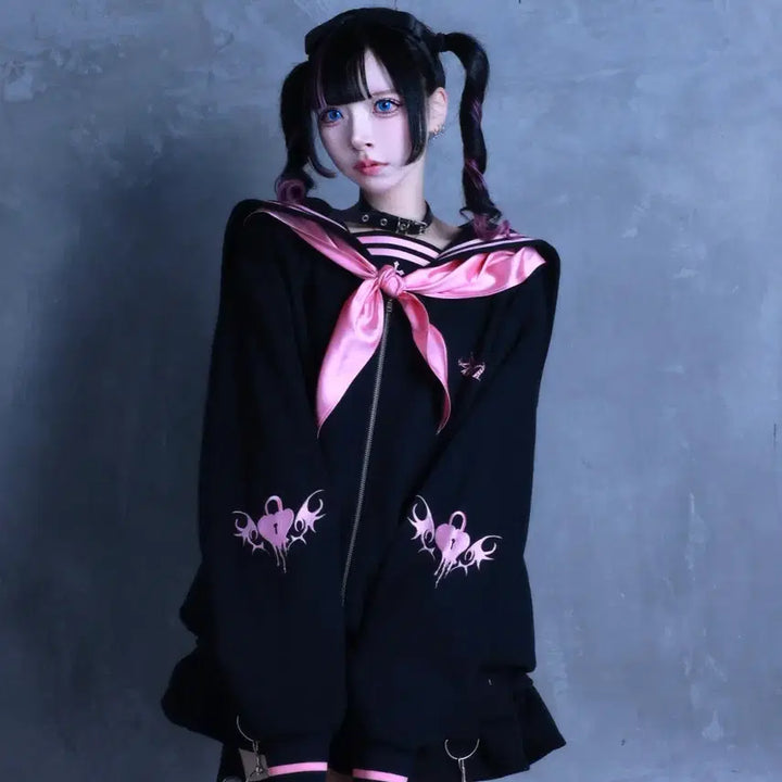 [BUNJANG] Amilige Rhinestone Embellished Sailor Zip-up Parka / amilige 아미리쥬 라인스톤 장식 세일러 집업 파카