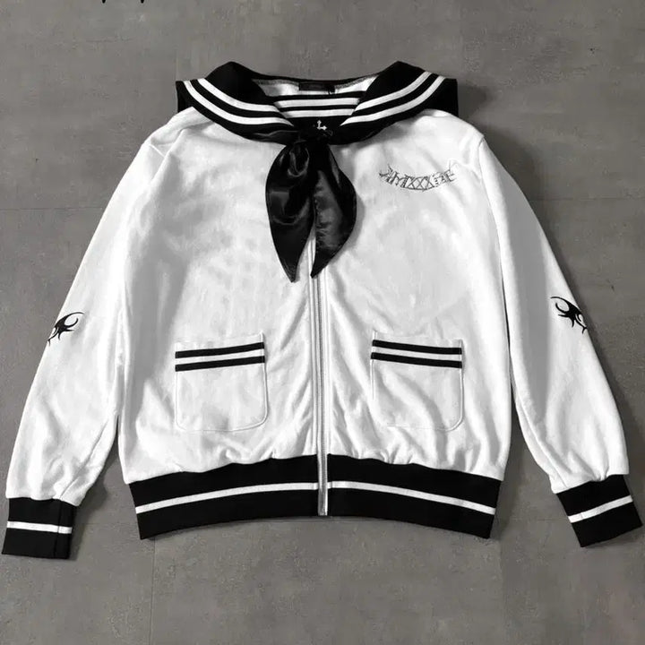 [BUNJANG] Amilige Rhinestone Embellished Sailor Zip-up Parka / amilige 아미리쥬 라인스톤 장식 세일러 집업 파카