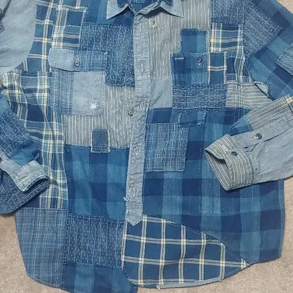 [BUNJANG] Polo Ralph Lauren Patchwork Shirt / 폴로 랄프로렌 패치워크 셔츠 블루