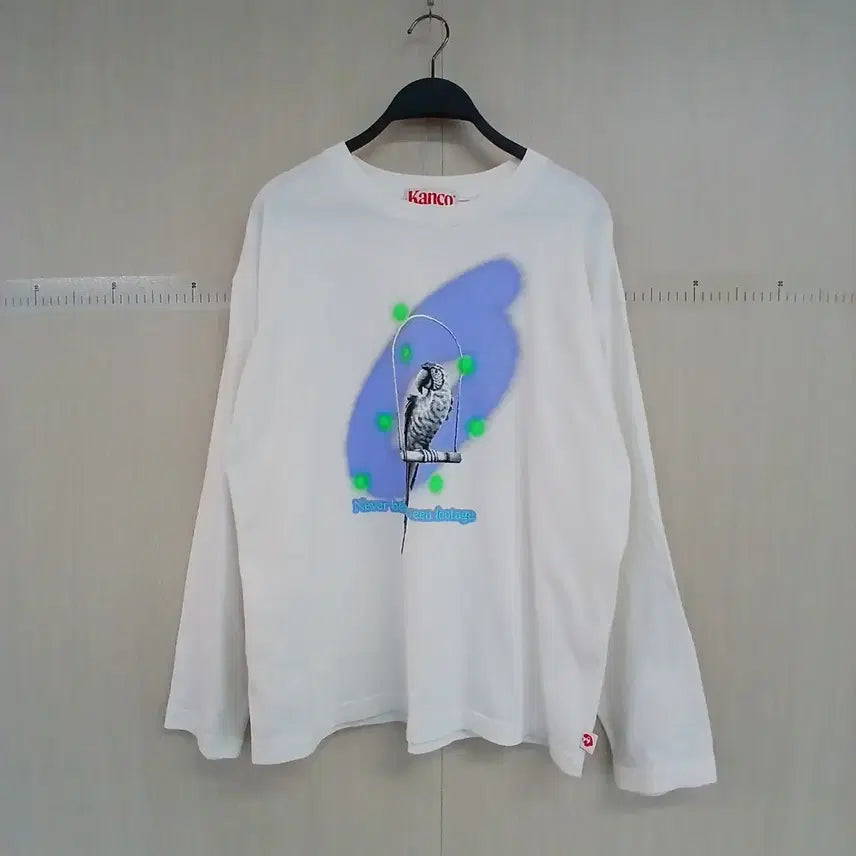 [BUNJANG] Kanko Parrot Printing Long Sleeve T-Shirt White / 칸코 앵무새 프린팅 긴팔 티셔츠 화이트