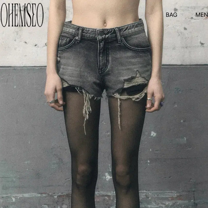 [BUNJANG] Bohemse Distressed Grey Denim Shorts / 보헤미안서울 보헴서 디스트로이드 그레이 데님 쇼츠 반바지