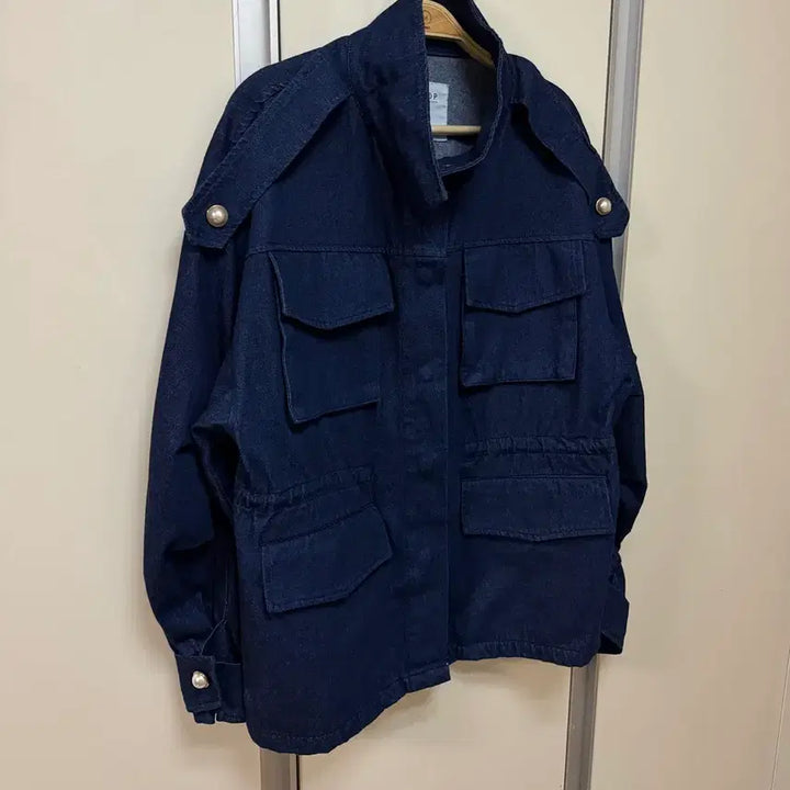 [BUNJANG] BPSHOP Denim Pearl High Neck Loose Oversized Safari Jumper Indigo String Pocket Jacket / 비피샵 데님 진주 야상 하이넥루즈오버핏청자켓사파리점퍼생지인디고스트링포켓
