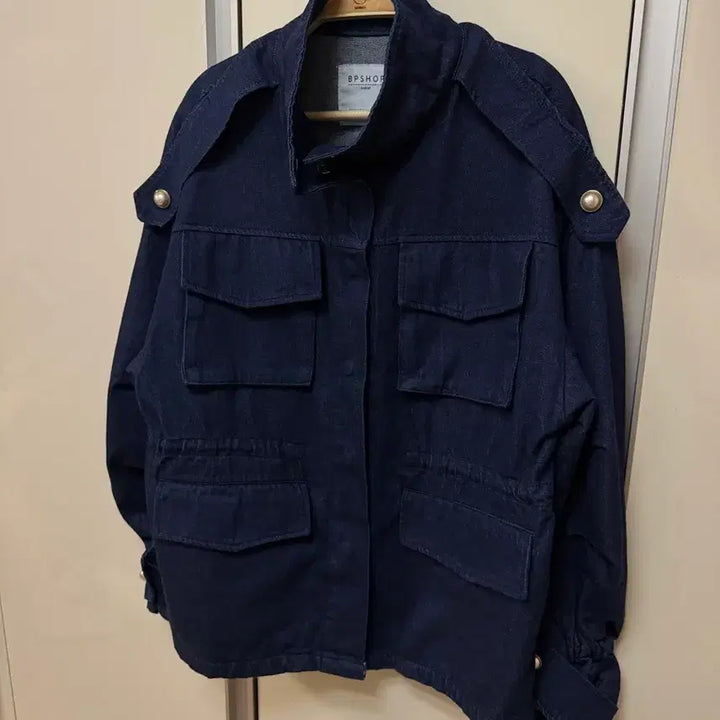 [BUNJANG] BPSHOP Denim Pearl High Neck Loose Oversized Safari Jumper Indigo String Pocket Jacket / 비피샵 데님 진주 야상 하이넥루즈오버핏청자켓사파리점퍼생지인디고스트링포켓