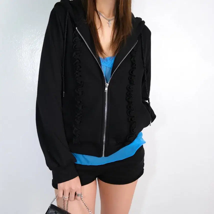 [BUNJANG] Loose Sleepover Black Hooded Zip-Up / 루즈슬립오버 후드집업 블랙