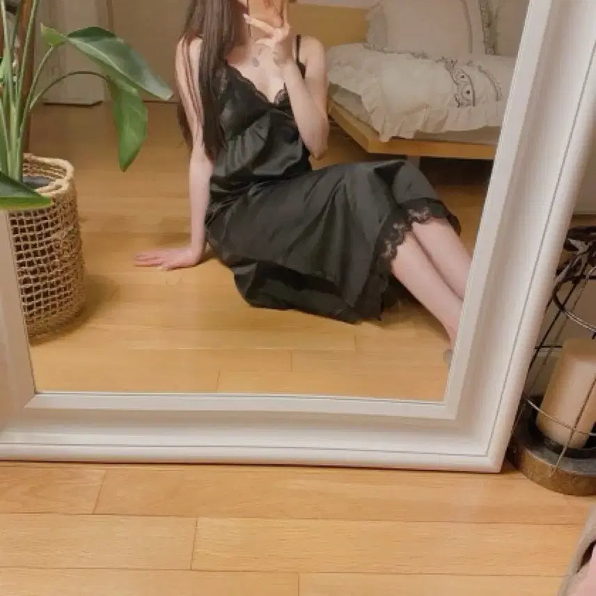 [BUNJANG] Mayyun Vintage Lace Long Slip Dress / 메이윤 빈티지그린/ 블랙 레이스 롱 슬립 원피스