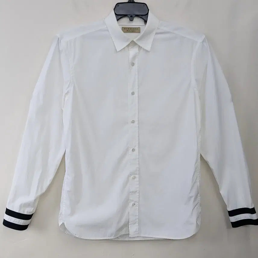 [BUNJANG] Burberry London Striped Cuff Cotton Stretch Solid Shirt - Ivory White (Men&