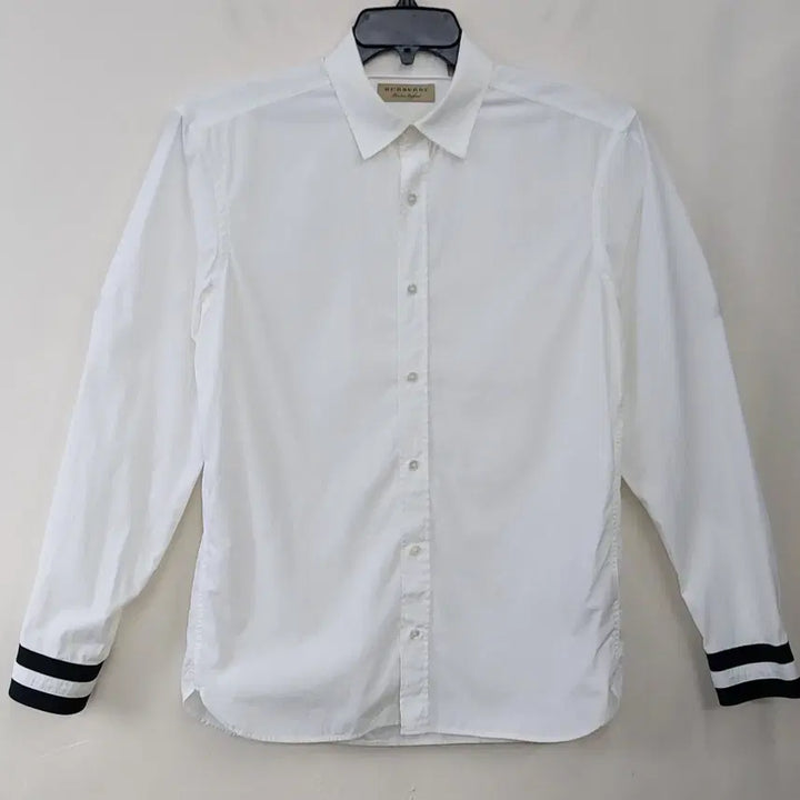 [BUNJANG] Burberry London Striped Cuff Cotton Stretch Solid Shirt - Ivory White (Men&