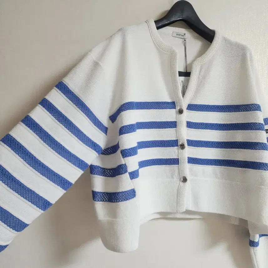 [SOLD OUT] (새상품) 시스템 크로셰 스트라이프 가디건 봄여름 가디건 한섬