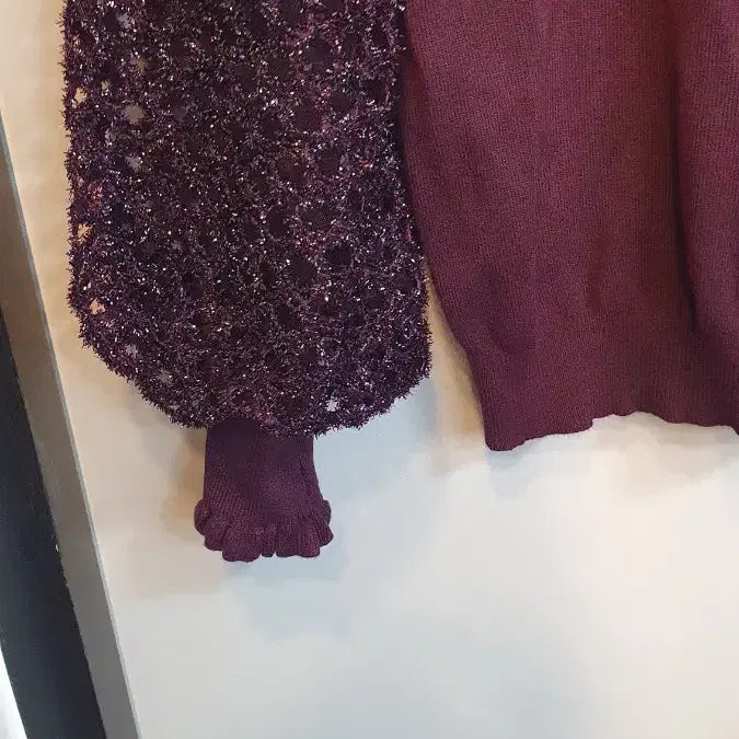 [BUNJANG] Sheer Knit Top - Burgundy / 시스루니트  프리
