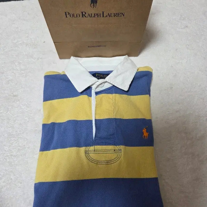 [BUNJANG] Polo Ralph Lauren Rugby Shirt / 폴로 랄프로렌 럭비티 블루 옐로우 스트라이프