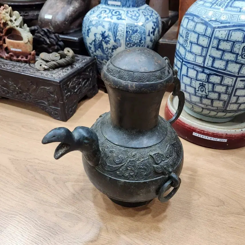 [BUNJANG] Antique Bronze Bird Kettle / 고미술 청동 새 주전자