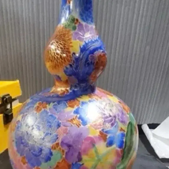 [BUNJANG] Qianlong Period Enamel Ware Gold Peony Pattern Gourd Vase / 대청건륭년제 법랑채 금란수국문 호로병
