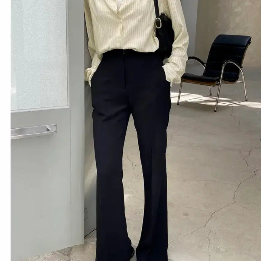 [BUNJANG] Like You Summer Semi Bootcut Slit Slacks Black M / 라이크유 썸머 세미 부츠컷 슬릿 슬랙스 블랙 m