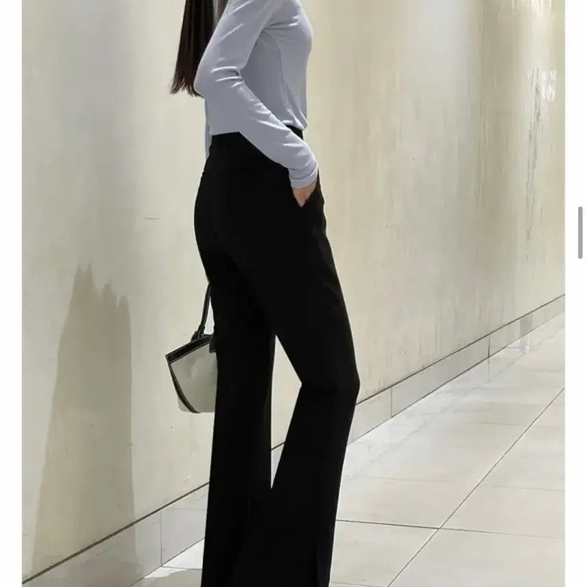 [BUNJANG] Like You Summer Semi Bootcut Slit Slacks Black M / 라이크유 썸머 세미 부츠컷 슬릿 슬랙스 블랙 m