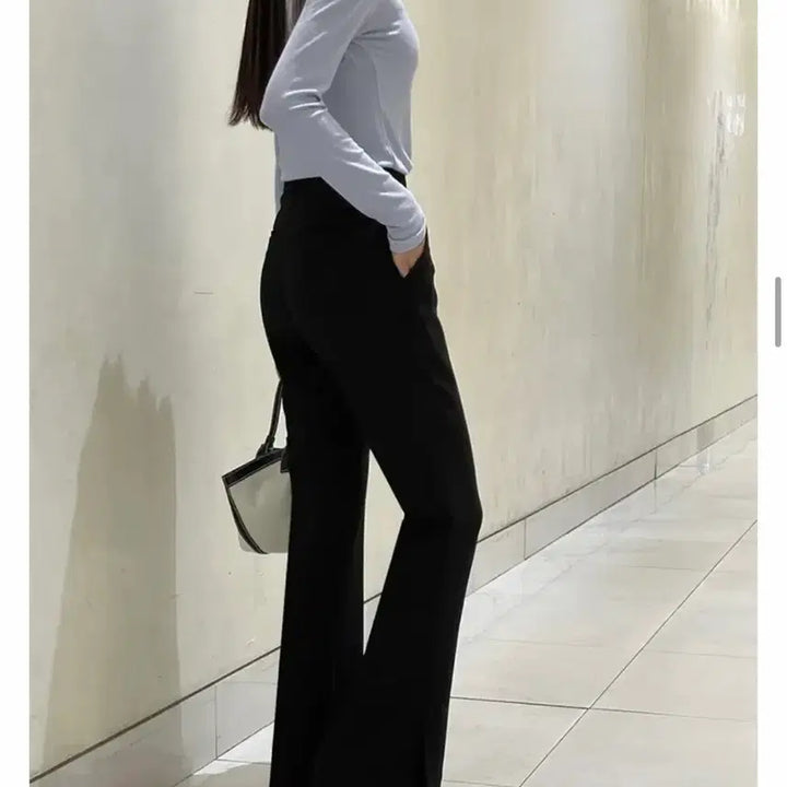 [BUNJANG] Like You Summer Semi Bootcut Slit Slacks Black M / 라이크유 썸머 세미 부츠컷 슬릿 슬랙스 블랙 m