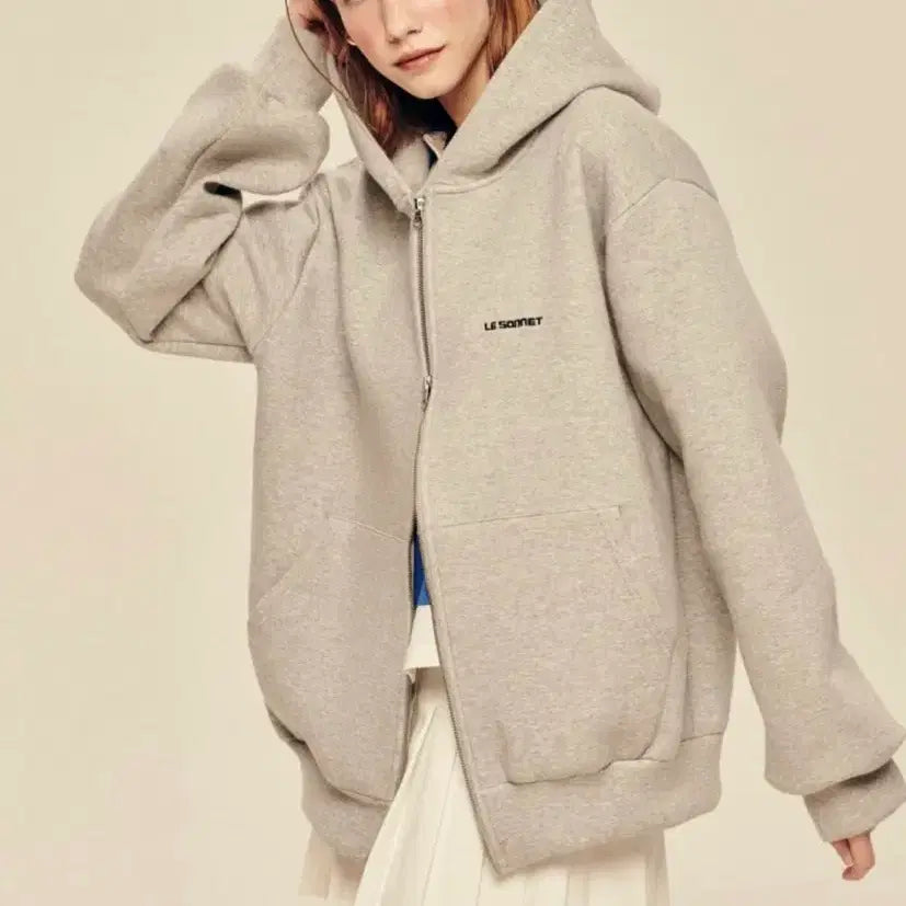 [BUNJANG] Le Sonnet Oversized Hoodie Zip-up Grey / (새상품) 르쏘넷 오버사이즈 후드 집업 그레이