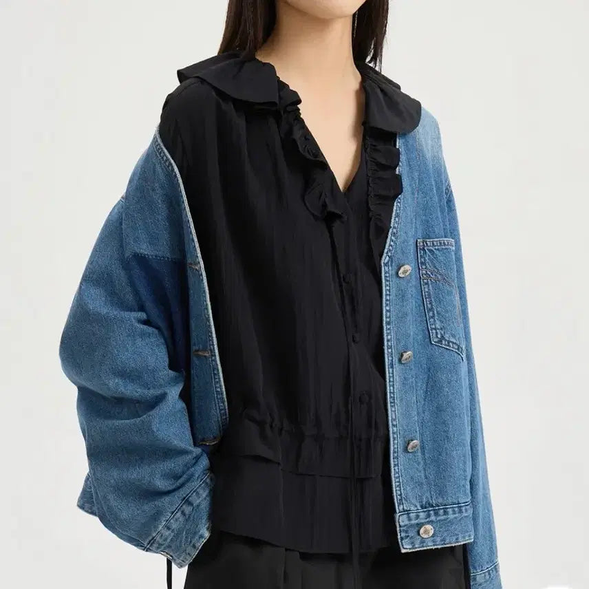 [SOLD OUT] (새상품) 럭키슈에뜨 V넥 오버사이즈 데님 자켓 38